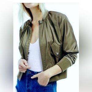 Free People Midnight satin bomber jacket